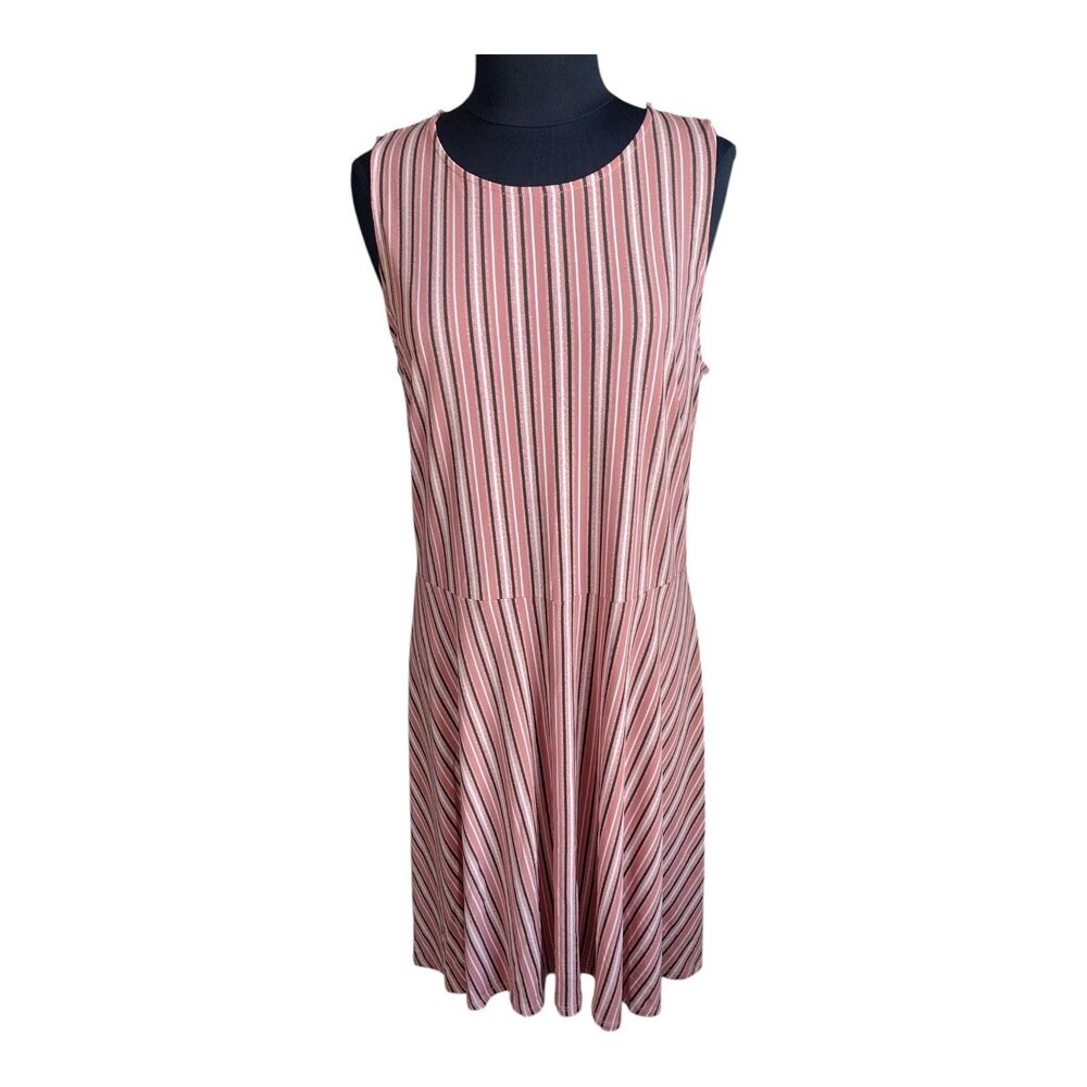 Leota Women's Sleeveless Midi Dress Pink Black White Stripe Midi Stretch 1X Plus